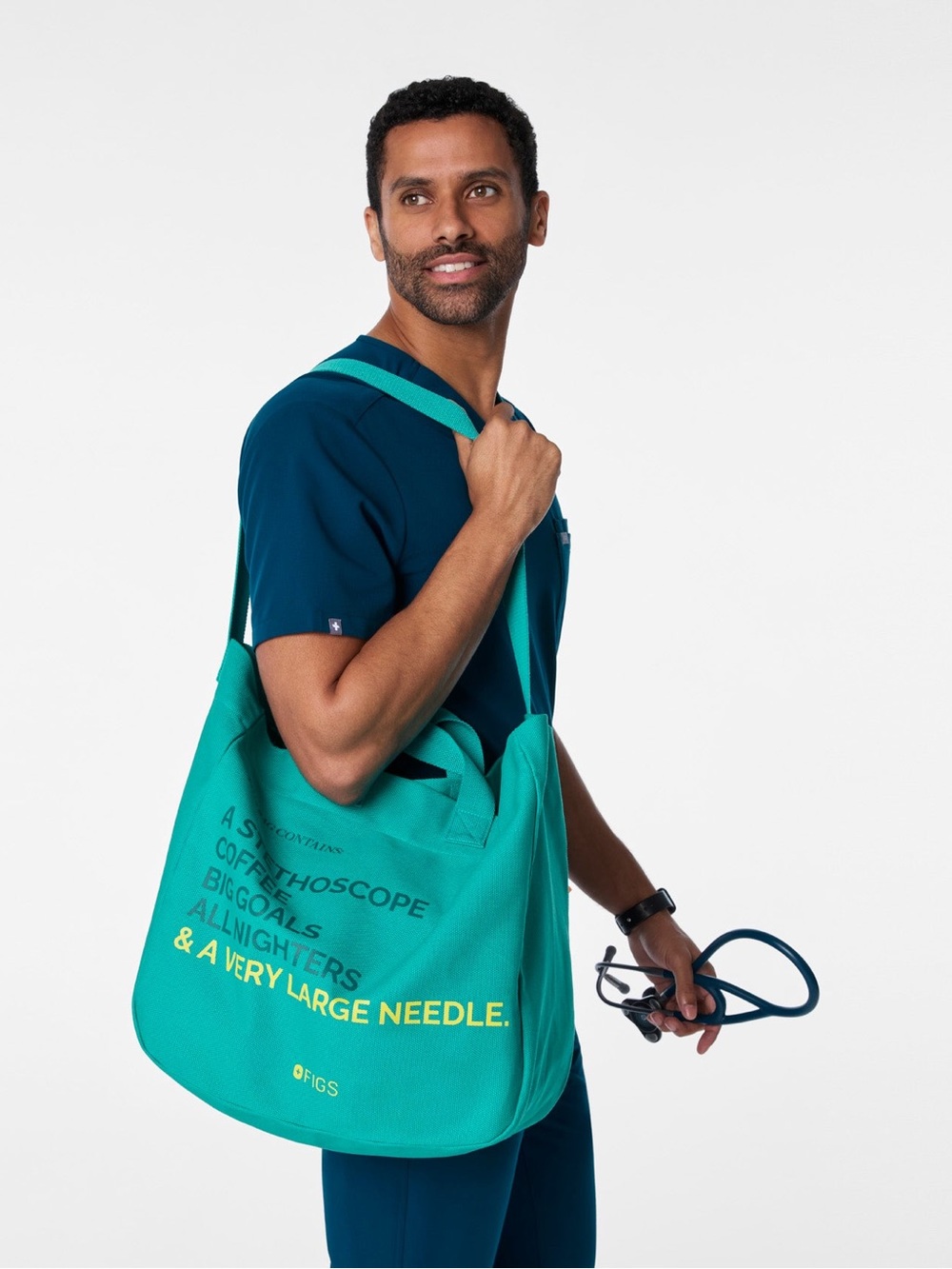 NWT FIGS A Very Large Needle Canvas Tote Emerald Green Nurse Work Travel Bag View 4